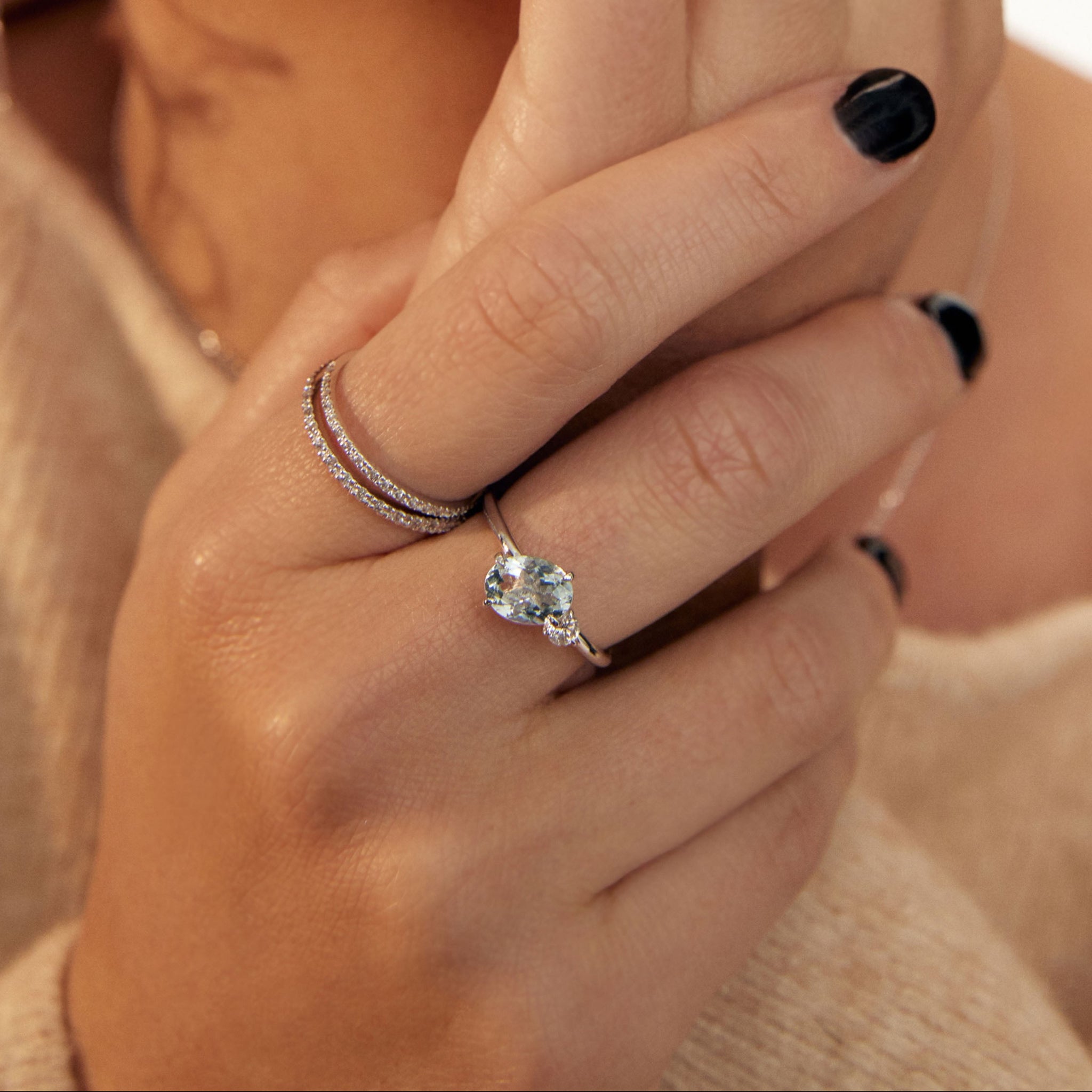 Tilted oval venus side stone Ring - 14K/18K Gold